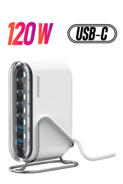 Momax UM55 1-Charge Flow Plus PD 120W 6 Ports GaN Tech USB-C & USB-A Fast Charging - White