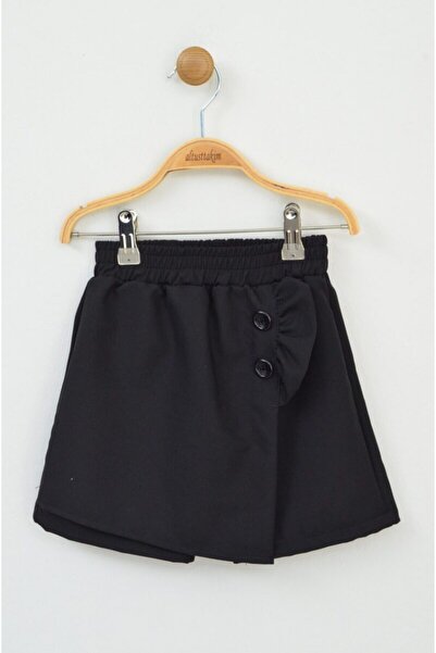 Z B Bebe 23 Nisan Siyah Fırfırlı Düğme Detaylı Kız Çocuk Şort Etek (5-16 Yaş)