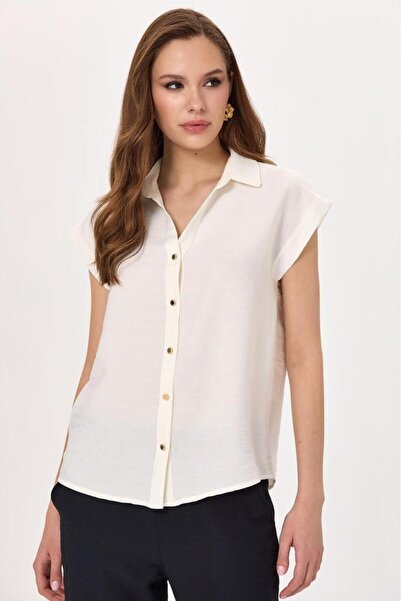 İKİLER Polo Yaka Önü Düğmeli Düşük Kol Gömlek 025-3000