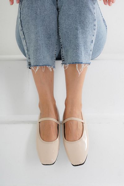 Beyond Women's Beige Patent Leather Daily Elastic Low Heeled Comfortable Ballerinas Byndmrj01