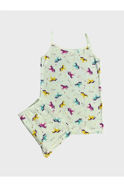 elmas kids Girl's 100% Cotton Ecru Unicorn Patterned Athlete Boxer Set
