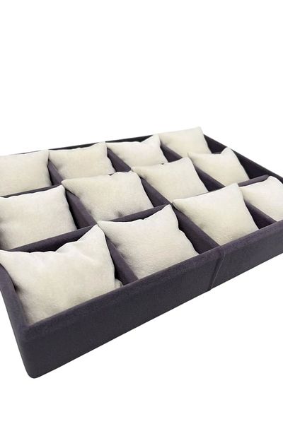 MeGass Dekor Εγχώριας παραγωγής Suede Fabric Smoked-cream Χρώμα 34/24 cm Επενδεδυμένο συρτάρι με επένδυση Κουτί ρολογιών και κοσμημάτων