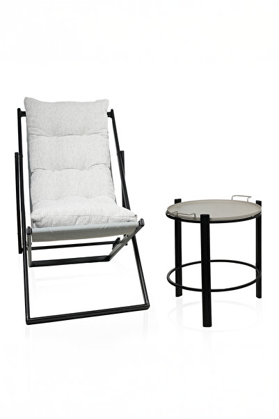 Forada Home & Style 5 Kademe Eğim Ayarlı Minderli Metal Şezlong Metal Sehpa Seti
