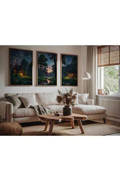 ARTCASTLE Set de 3 tablouri cu ramă din lemn Forest Home