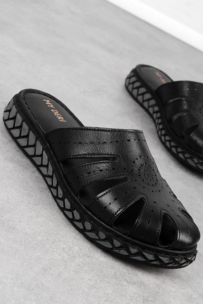 Lal Shoes & Bags Дамски чехли Kayla от естествена кожа с детали тип „клетка“ - черни