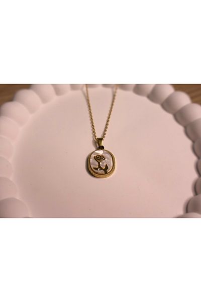 Mia Rose Detailed Gold Color Steel Necklace