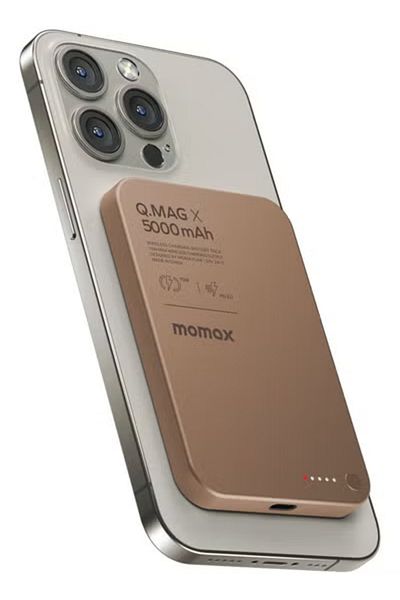 Momax Q.Mag X 5000mAh Magnetic Wireless Battery Pack USB-C Up to 15W PD output Gen2 Desert Titanium