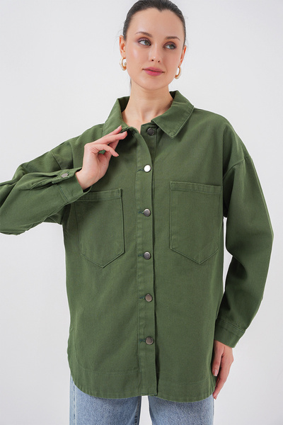 Bigdart 20192 Оверсайз сорочка-піджак з габардину - хакі