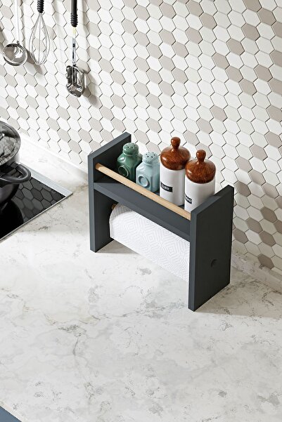 interGO Spice Rack With Paper Roll Holder - Gray