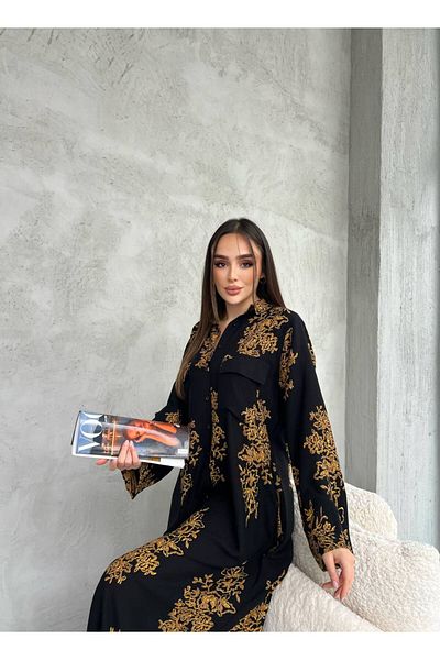 PREMİER VİE Hijab New Season Black Color Patterned Shirt Dress