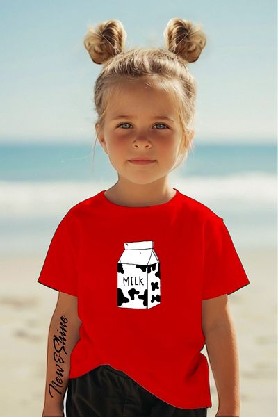 New Shine In the Cart, 1 T-Shirt Is a Gift for Purchases of 6 or More - Milk Printed Oversize Children's T-Shirt