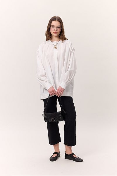 Manuka Wide Shirt Ecru with Shirring Detail
