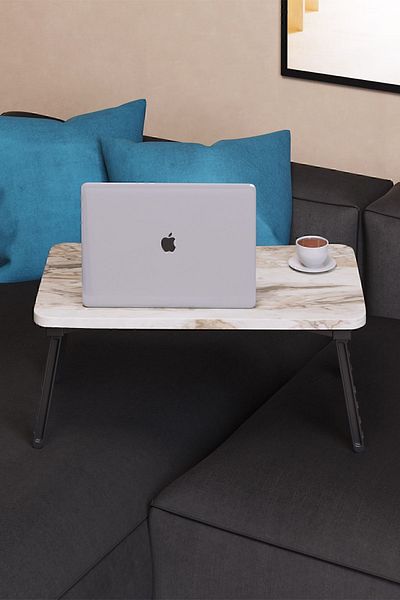 interGO Portable Laptop Desk, Bed Table Tray Breakfast and Computer Stand - White Marble Pattern