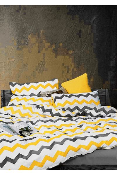 ÇIQRIK HOME One-Piece Ranzorce Duvet Cover Set with Elastic Sheets Zızag Pattern