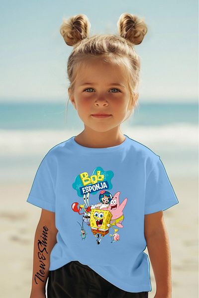 New Shine 1 tricou este un cadou pentru achiziții de 6 și peste în coș - Tricou supradimensionat pentru copii cu imprimeu Sungerbob