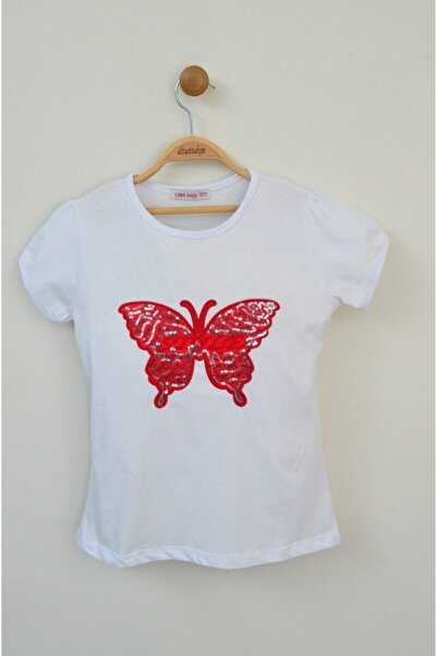 Z B Bebe تي شيرت بناتي مطبوع عليه فراشة بيضاء مزين بالترتر من 23 أبريل (6-15 ...