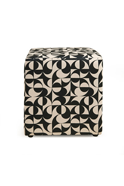 Just Home Elegant Puf - Siyah / Beyaz - 42x37x37 cm