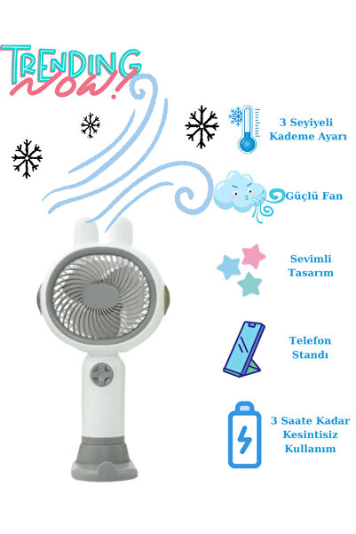 XİRA Mini USB Şarjlı El Fanı - Sessiz, Taşınabilir Masaüstü Fan | Sevimli Tav...