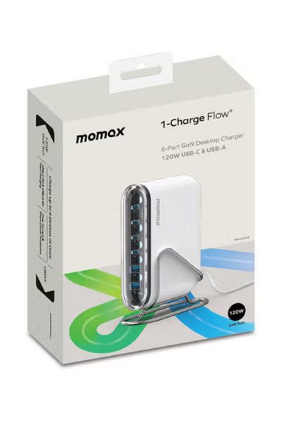 Momax UM55 1-Charge Flow Plus PD 120W 6 Ports GaN Tech USB-C & USB-A Fast Charging - White