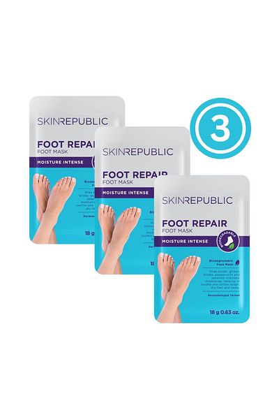 Skin Republic Foot Repair Mask, Helps Soothe Rough Dry Feet and Heels,-Pack Of 3