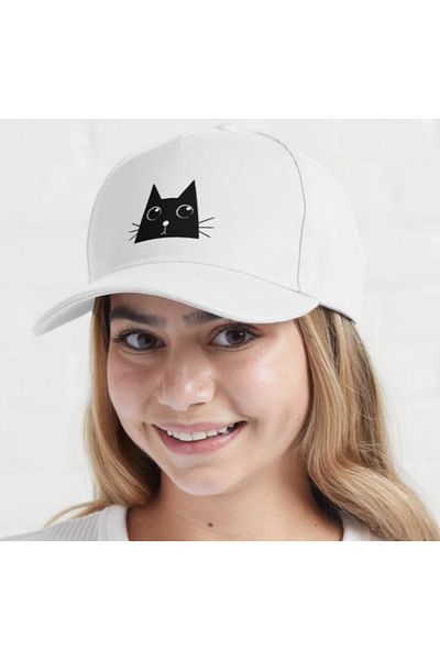 POPULUS Λευκό καπέλο με στάμπα Kawaii Cat