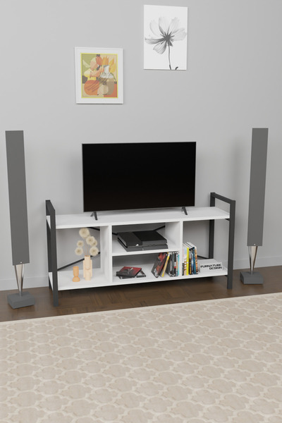 CMKStore Tv Ünitesi Raflı Metal Ayaklı Tv Sehpası 60x120