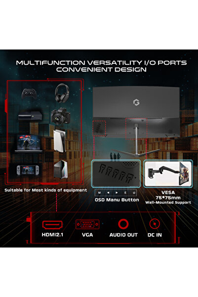 GAMEON شاشة ألعاب GOC24F120VA منحنية مقاس 24 بوصة، لوحة VA عالية الدقة بالكامل، 1920×1080، 120 هرتز، وقت استجابة 1 مللي ثانية، HDMI 2.1، أسود