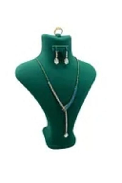 MeGass Dekor Domestic Production London Model Suede Fabric Green Color 28/22cm Suit Necklace-Earring-Ring Display Mannequin