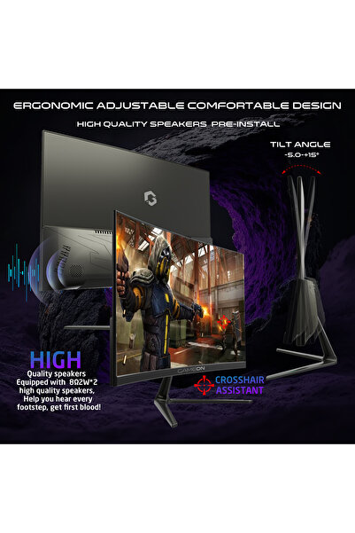 GAMEON شاشة ألعاب GOC24F120VA منحنية مقاس 24 بوصة، لوحة VA عالية الدقة بالكامل، 1920×1080، 120 هرتز، وقت استجابة 1 مللي ثانية، HDMI 2.1، أسود