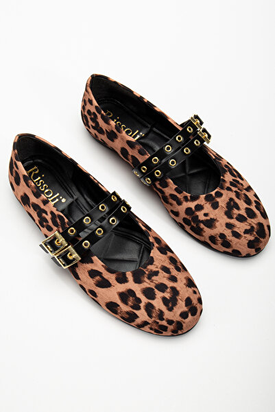 RİSSOLİ RİSSOLİ Γυναικείες μπαλαρίνες Leopard με διπλό λουράκι με καρφιά