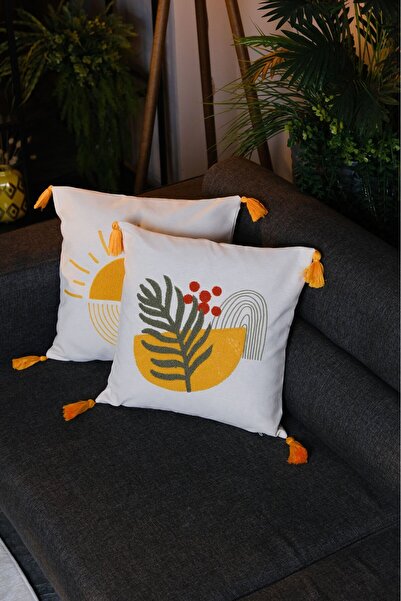 dekomall home & living Set de 2 huse de pernă cu ciucuri brodate Punch Punch ...