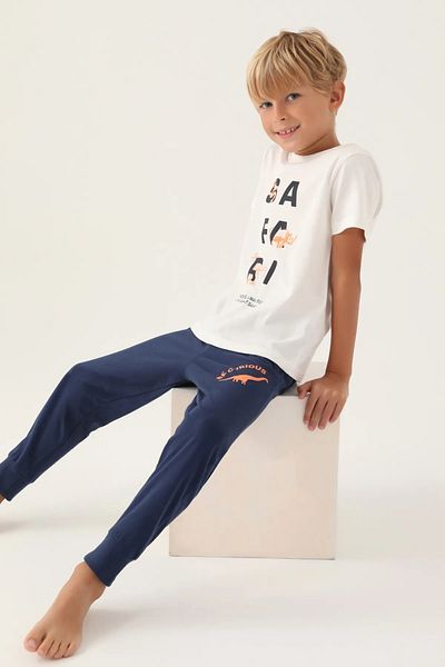 Rolypoly Boy's White Safari Printed Short Sleeve Cuffed Pants Pajama Set