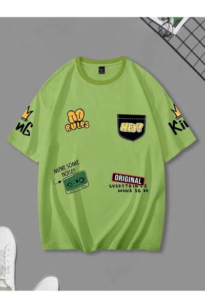 PENTHİLUS Men Oversized Cartoon Graphic Logo Off-Shoulder T-Shirt