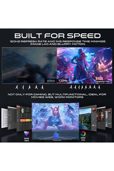 GAMEON شاشة ألعاب GOC24F120VA منحنية مقاس 24 بوصة، لوحة VA عالية الدقة بالكامل، 1920×1080، 120 هرتز، وقت استجابة 1 مللي ثانية، HDMI 2.1، أسود
