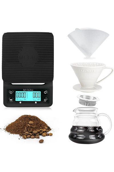 MIBRU V60 Coffee Set Premium Accessorie With Scale, Dripper Filter Server 4 Piece Pour Over Coffee Maker