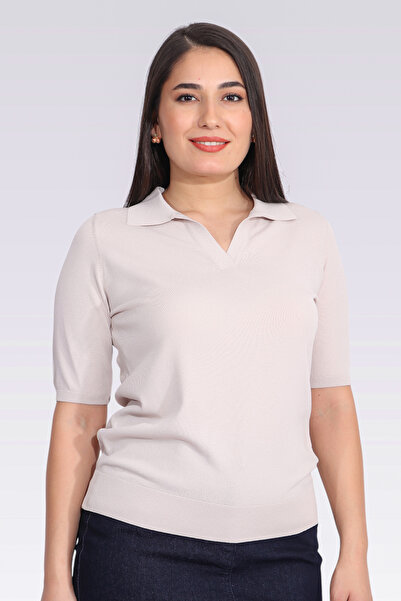 TOLGA SARAÇOĞLU 10388 VİZON POLO YAKA KISA KOL TRİKO BLUZ