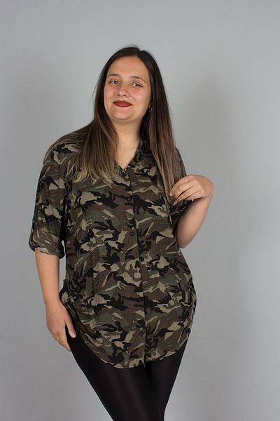 Truva XXL Large Size Women's Clothing Camouflage Print Shirt