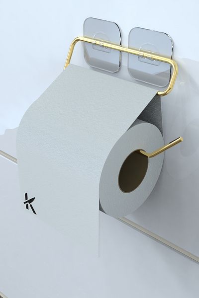 Alper Banyo Gold Strong Adhesive Toilet Roll Holder - Metal Hanger Wall Mounted Without Drilling