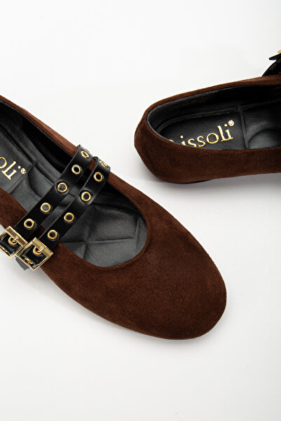 RİSSOLİ Dámské hnědé baleríny RISSOLİ s dvojitým páskem