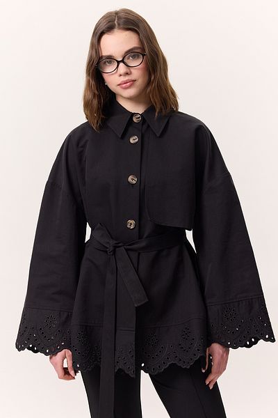 Manuka TRENCHCOAT MIT STICKEREI DETAILLIERTEM DESIGN SCHWARZ