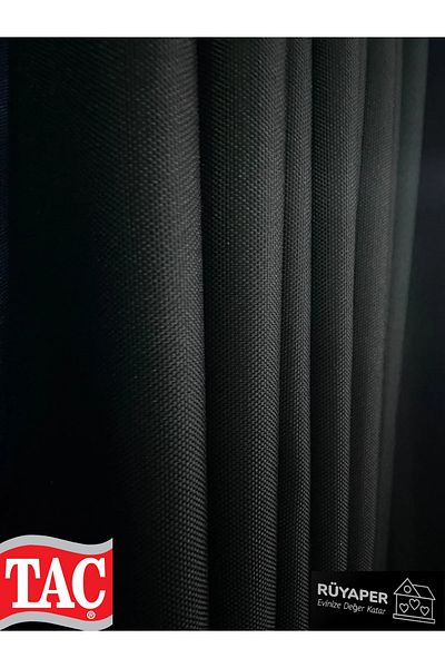 Taç Rüyaper Black Color Linen Blackout Blackout Curtain Straight Sewing No Pleats Washable Ironing