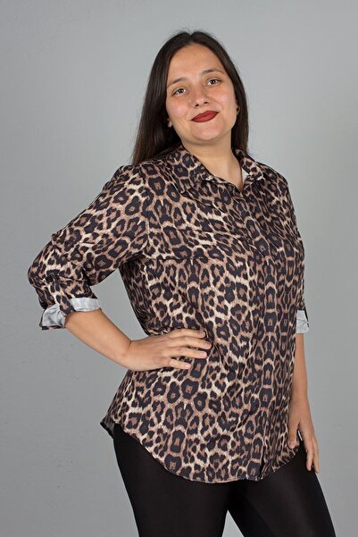 Truva XXL Plus Size Women's Clothing Leopard Print Jesika Fabric Shirt