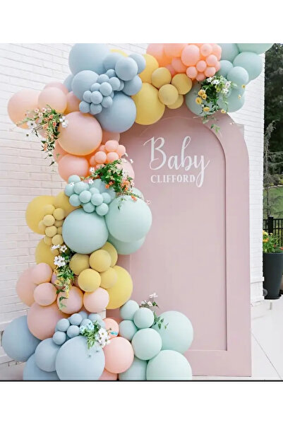 Çemrek Süs Parti Kış Yeşilli Somon Zerdeçal Mavi Balon Soft Balon Zinciri Set...