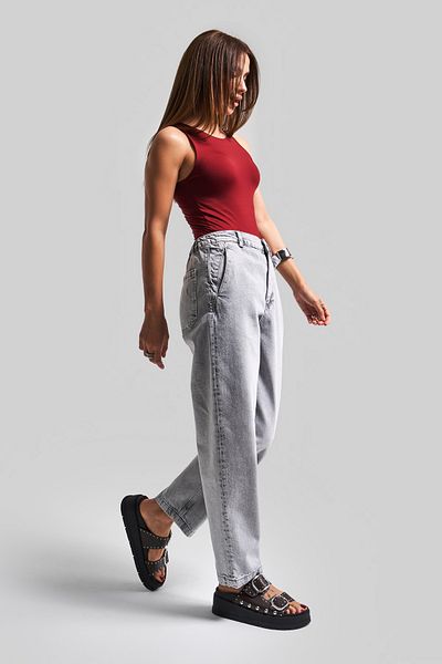 its basic Gray Color Women's Jeans 4S5-12 Carrot Fit Cotton 100% Comfortable Fit Elastic Waist