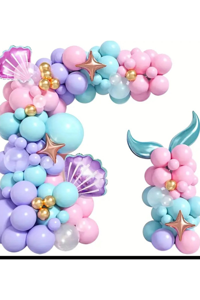Çemrek Süs Parti Periwinkle Deniz Yeşili Pembe Şeffaf Balon Zinciri Seti Deni...