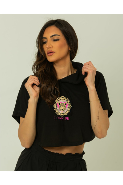 SUNFREE ПОПУЛЯРНИЙ ТРЕНД ЛЕОПАРДОВА РАМКА З ПРИНТОМ ЧОРНИЙ КАПЮШОН КРОП