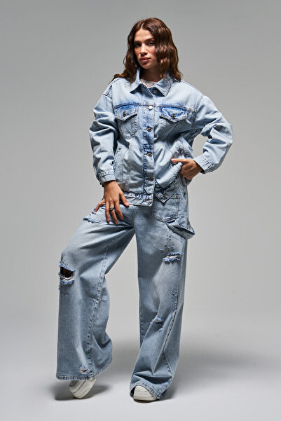 its basic Γυναικείο τζιν χρώμα 4S5-84 Oversize Loose Cut 100% Cotton Denim Jacket