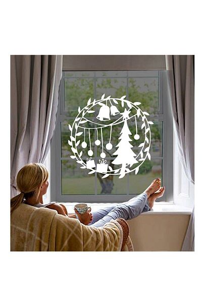 MIGNATIS Decorat de Anul Nou Pin Clopot Autocolant Lipire 115x115cm - Alb
