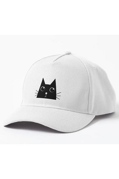 POPULUS Λευκό καπέλο με στάμπα Kawaii Cat