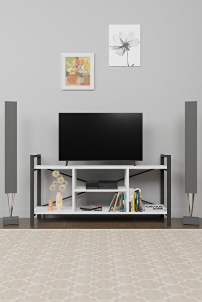 CMKStore Tv Ünitesi Raflı Metal Ayaklı Tv Sehpası 60x120